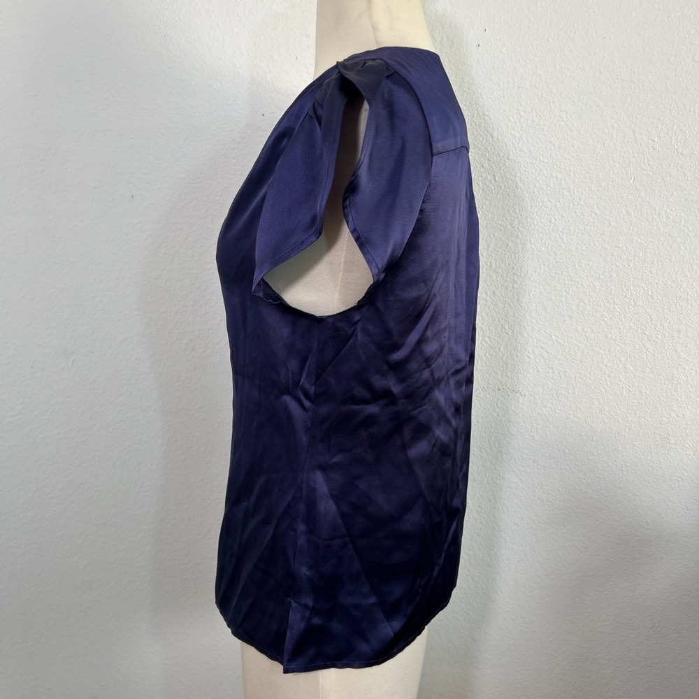 More Sunday Top‎ Womens S Navy Silk Satin Cap Sleeve Office Siren Romantic Y2K - Picture 3 of 11